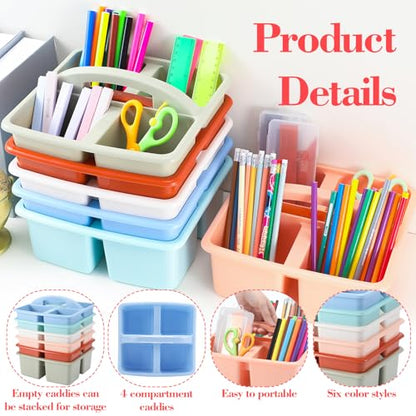 Lineshading 12 Pack Plastic Classroom Caddy, 4 Compartment, Boho Colors - color: Boho Colors