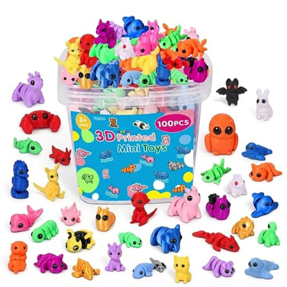 Mini 3D Printed Animal Figurines: 100 Pcs Cute Party Favor Toys for Kids, Small 3D Fidget Toys in Bulk, Party Bag Fillers, Treasure Box & Classroom Prize, Christmas Stocking Stuffers for Toddlers