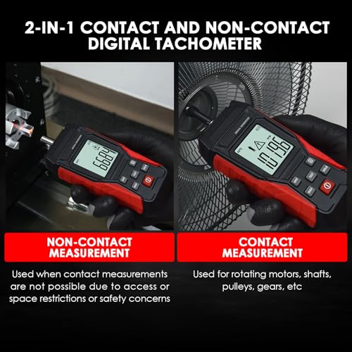Digital Tachometer 2-in-1 Non-Contact Laser Photo Tachometer 3~99,999RPM & Contact RPM Meter Gauge 3~19,999RPM Handheld RPM Tachometer Tester with Contact Probes for Line Speed and Motor RPMs Testing - color: Tachometer