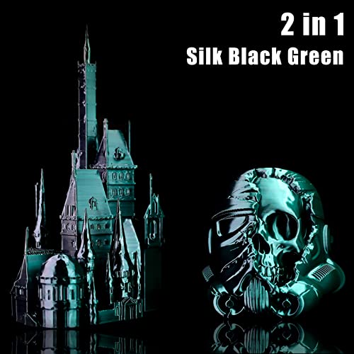 PLA Filament 1.75mm, Silk PLA 3D Printer Filament, High Speed Printing Dual Color Filament Black Green 2 in 1 Coextrusion 1.75 PLA Filament +/-0.02mm, 1kg/2.2lb - color: Dual-color Black Green