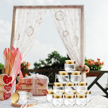 Tanlade 60 Pcs 3 oz Clear Plastic Mini Mason Jars with Lids, Gold - color: Gold