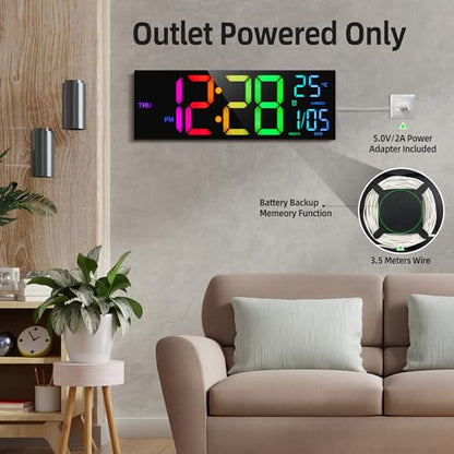 HAITANG 16.2" White Digital Wall Clock, 8 Colors, Remote & Night Light - color: White