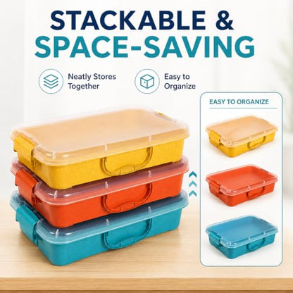 FIIOEOY 3 Pack 4 Qt Sensory Bin with Lid & 3 Stickers,Stackable Sensory Bin - color: Yellow, Orange, Blue