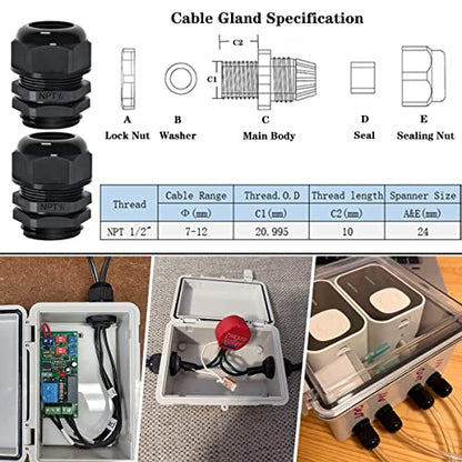 Zulkit 2pcs Junction Box ABS Plastic Dustproof Waterproof IP65 Electrical Boxes Hinged Shell Outdoor Universal Project Enclosure Clear Cover with 2 Cable Glands 5.9 x 5.9 x 3.5 inch (150x150x90 mm) - size: 5.9" x 5.9" x 3.5"(2pcs)
