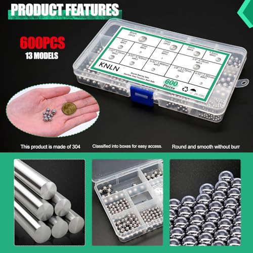 KNLN/600PCS 12 Size Bicycle Bearing Balls Stainless Steel Precision Steel Balls Stainless Steel Assorted Loose Kit 1mm,2mm,5mm,5.5mm,6mm,7mm,8mm,1/4" 7/32" 3/16" 5/32” 1/8" 3/32" N-036-600PCS - size: 600PCS-12 SIZE-1mm-3/32"