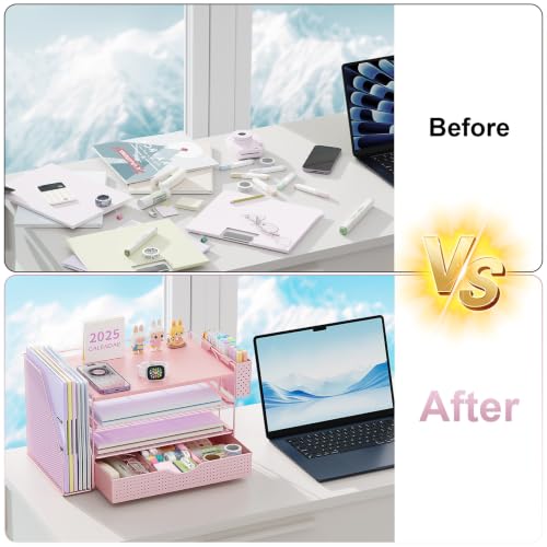 Wood Desk Organizers and Accessories with File Holder & Catalog Racks - color: Pink