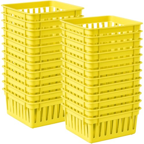 24 Pack Small Classroom Storage Baskets for Classroom Organizing, 5.3 inch Square Plastic Bins for Teacher Supplies, Desktop Trays for School, Office, and Home Kitchen (Yellow) - color: Yellow