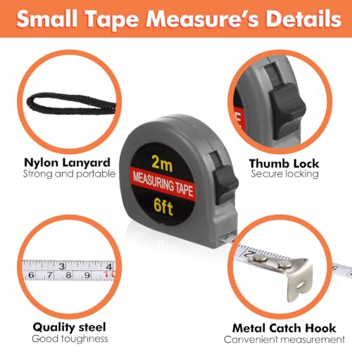 Copkim 50 Pcs Mini Tape Measure Keychain Bulk 6 Ft Retractable,Gray - color: Gray