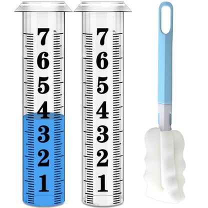 Rain Gauge Replacement Tube, Accurate Rain Gauges Outdoors Best Rated, 7" Capacity Plastic Rain Gauge Tube Replacement for Yard & Garden, Water Gauge for Rain, 2 Rainfall Meter Tube with 1 Clean Brush - color: 2pcs Plastic Rain Gauge Tube