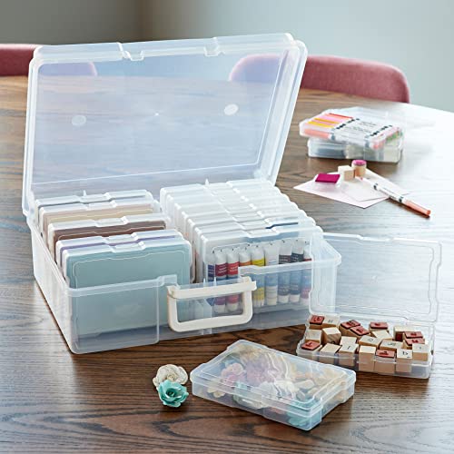 Clear Photo & Craft Keeper by Simply Tidy - Organize and Store Photos, Stickers, and Craft Supplies, Includes 16 Small Cases - 1 Pack - color: Clear