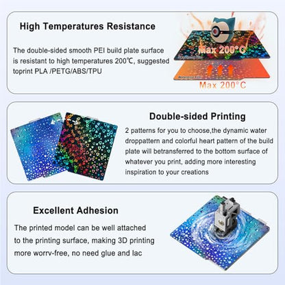 New Upgraded 257x257mm H1H Holographic Build Plate for Bambu Lab X2D/P2S/A1/X1C/X1/X1E/P1P/P1S, Smooth Waterdrop+Smooth Sweetheart Spring Steel Plate Flexible Plate for Bambu Labs 3D Printer - color: H1H( Waterdrop+Sweetheart)