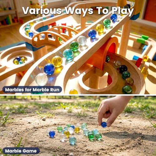 POPLAY 200PCS Marbles Bulk with Whistle, for Marbles Run and Racing Games - style: Multi-color clear marbles