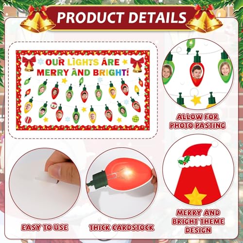Christmas Bulletin Board Set Xmas Merry and Bright Classroom Decorations Light Bulb DIY Photo Paper Cutouts Winter Holiday Bulletin Board Border for School Wall Xmas Party Decor Teacher Supplies - style: Merry and Bright