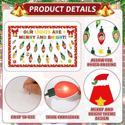 Christmas Bulletin Board Set Xmas Merry and Bright Classroom Decorations Light Bulb DIY Photo Paper Cutouts Winter Holiday Bulletin Board Border for School Wall Xmas Party Decor Teacher Supplies - style: Merry and Bright