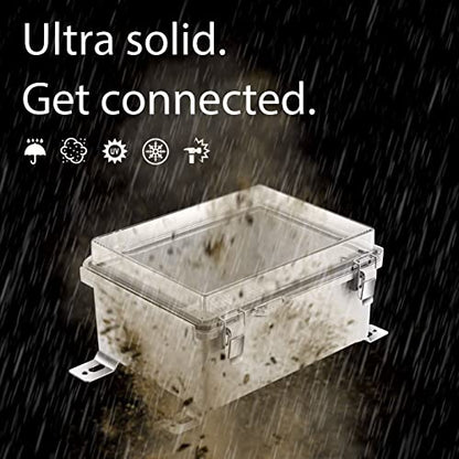 Gratury Junction Box, IP67 Waterproof Plastic Enclosure for Electrical Project, Hinged Transparent Cover, Includes Mounting Plate and Wall Bracket - color: Transparent, size: 8.6"×6.7"×4.3"