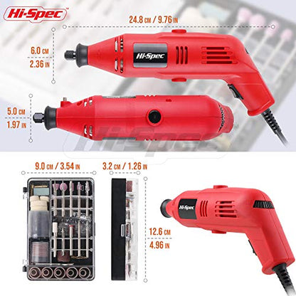 Hi-Spec 130W Corded Power Rotary Multi Tool Kit with Dremel Compatible Bit - color: Red