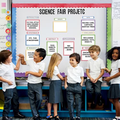 Sinload 92 Pcs Science Fair Board Supplies 60 Trim Scalloped Poster Boards 18 Presentation Subtitles 6 Project Titles 8 Letter Sticker for Classroom Display Boards(Pastel,Wave) - color: Pastel, style: Wave