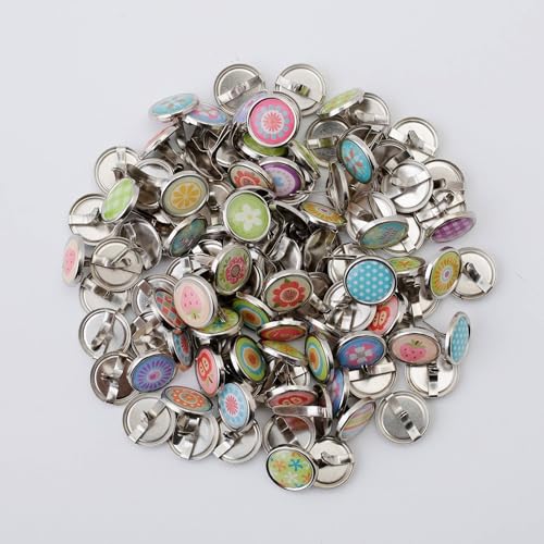 Metal Cute Decorative Brads (12mm), Mixed Mini Small Round Head Brass Paper Fasteners with Split Pins for Scrapbooking, DIY Crafts, Script Projects & More (100PCS)
