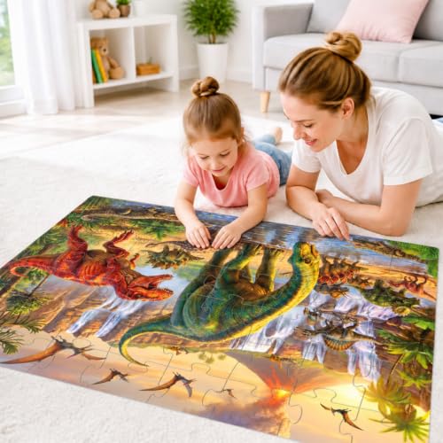 Jumbo Floor Puzzles for Kids Ages 3-5 48 Piece Dinosaur Educational Toy - color: Dinosaur World