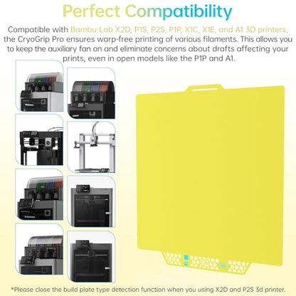 BIQU CryoGrip Pro Glacier Build Plate for Bambu-Lab 3D Printers - color: Glacier-Yellow, size: 257*257MM, style: Glacier
