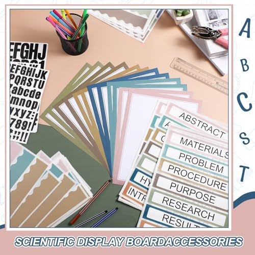 Sinload 92 Pcs Science Fair Board Supplies 60 Trim Scalloped Poster Boards 18 Presentation Subtitles 6 Project Titles 8 Letter Sticker for Classroom Display Boards(Classic Color,Wave) - color: Classic Color, style: Wave