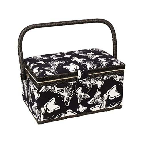 Sewing Basket with Floral Print Design - Sewing Kit Storage Box with Removable Tray, Built-in Pin Cushion and Interior Pocket - by Adolfo Design (Medium - 11" x 7" x 5.5", Butterfly Design) - color: Butterfly Design, size: Medium - 11" x 7" x 5.5"