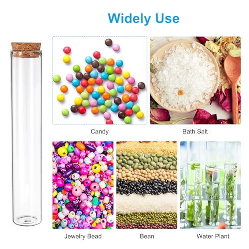 PATIKIL 90ml Test Tubes, 24pcs 6.69x1.18 Glass Clear Flat Bottom Test Tube Containers with Cork Stopper for Bead Party Candy Bath Salt Storage Scientific Experiment Plant Propagation - size: 90ml