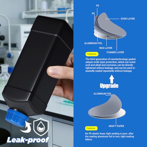 4 Pack 34oz Square Lightproof Black Plastic Bottles with Graduated Lids, Leak Proof Empty Liquid Containers, Travel Pill Bottles, Film Developing Kit & Sample Storage Bottles - size: 34oz