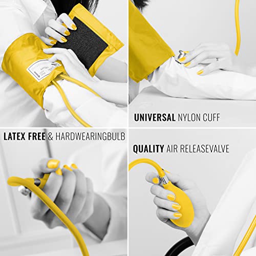 ASA TECHMED Nurse Essentials Professional Kit with Handheld Travel Case | 3 Part Kit Includes Adult Aneroid Sphygmomanometer Blood Pressure Monitor, Stethoscope, Diagnostic Otoscope (Yellow) - color: Yellow