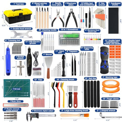 304PCS 3D Printing Accessory Tools with Tool Box for 3D Printer Modeler Basic Tools,Multi-spec Nozzle Cleaning Remove Kit & mini Electric Grinder for Remove/Trim and Finish 3D Print - style: 304PCS