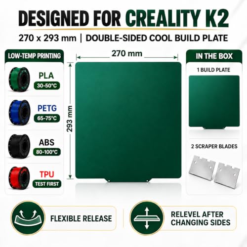 SuperTack 270x293mm Cold Build Plate for Creality k2/k2 Combo - style: 270x293 green cold plate