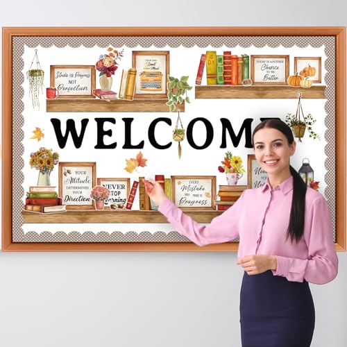 Qilery Bookshelf Bulletin Board Welcome Fall Motivational Classroom Decor - style: Welcome Fall