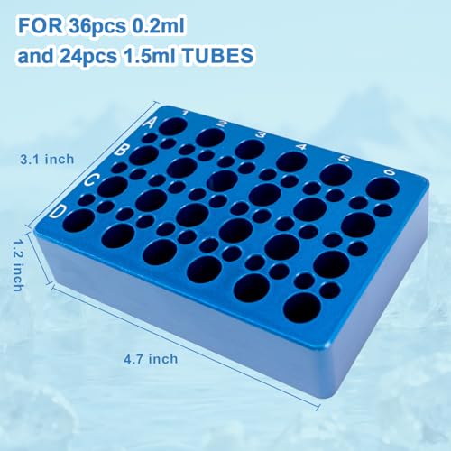 Aluminum Cooling Block - PCR Tubes Cooler, 24 Wells 1.5ml/2ml Tubes with 36 Wells 0.2ml Tubes - size: 1.5ml/2ml 24 well,0.2mL 36 well