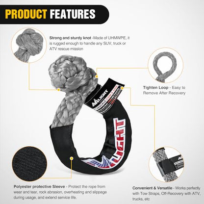 Nilight 2PCS Synthetic Soft Shackles 1/2" x 24" with Extra Sleeves - color: 2Pcs Soft Shackles Grey