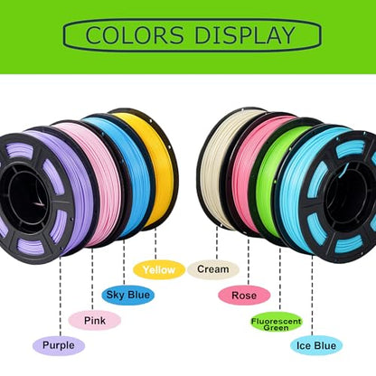 250g PLA+ Filament 1.75mm Bundle, 3D Printer PLA Plus Filament - color: Plus Yellow+purple+sky Blue+pink+apple Green+rose Pink+ice Blue+lime Cream