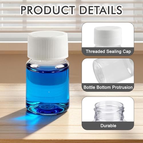12 PCS 15 ML 0.5 OZ Plastic Clear Bottles Empty Container with White Screw Cap Solid Powder Case Refillable Storage Holder Sample Jar for Dispense Different Items