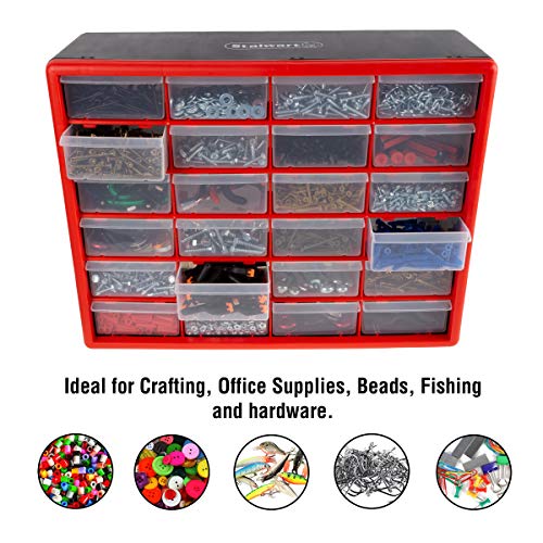 Stalwart Plastic 24 Drawer Organizer Compartment Parts Storage Cabinet, Red - style: 24 Drawers