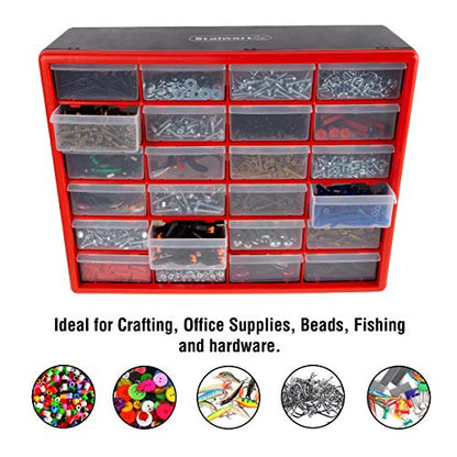 Stalwart Plastic 24 Drawer Organizer Compartment Parts Storage Cabinet, Red - style: 24 Drawers