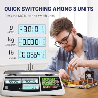 Industrial Counting Scale, g/kg/lb, Coin Scale, Precision Electronic Gram Scale for Parts and Coins,Digital Inventory Scale with Alarm Mode (30kg/66lb, 0.1g) - size: 30kg