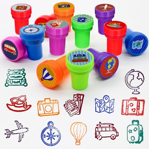 Cinrobiye 24 Pcs Adventure Travel Stampers Party Favor Set Fun Bon Voyage Stamps Birthday Party Supplies Classroom Rewards Carnival Prizes Goody Bag Fillers Pinata Filler Travel Party Gift Set - color: Adventure Travel