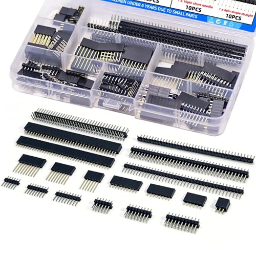 138PCS 2.54mm Male and Female Pin Headers Connector Assortment Kit 3/6/8/10/40Pin Single/Double Row Stackable Shield and Breakaway PCB Breadboard Pin Header for Arduino Prototype Shield