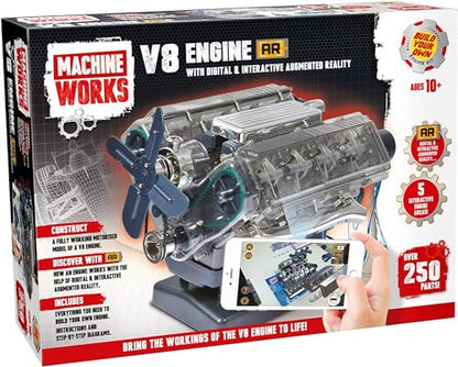 Machine Works Build Your Own V8 Engine Toy - Replica Model Building Kit - Features Augmented Reality, Sounds and Illumination, 4 Modes, 250+ Pieces, 14+ Years - style: V8 Engine