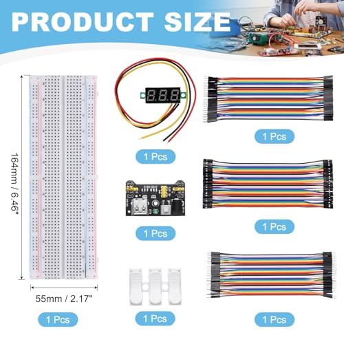 MECCANIXITY Breadboard Kit w/Power Supply Module 830 Tie-Points Breadboard