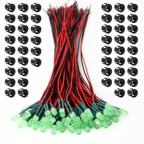 50PCS 5mm Green Pre-Wired LEDs, 3-12V DC with Inline Resistors - color: Green / 50 Pcs