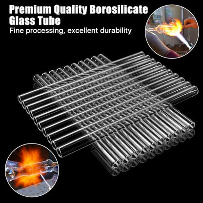 20 Pieces 8 Inches Long Clear Glass Tubes for Art DIY Laboratory, 12mm OD 8mm ID 2mm Thick Wall Glass Borosilicate Blowing Tubing with 5 Cleaning Brush