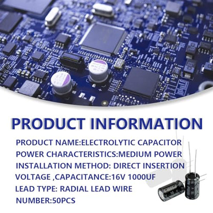 50 Pcs Electrolytic Capacitor 1000uF 16V Aluminum Radial Electrolytic Capacitors - style: 16V 1000uF