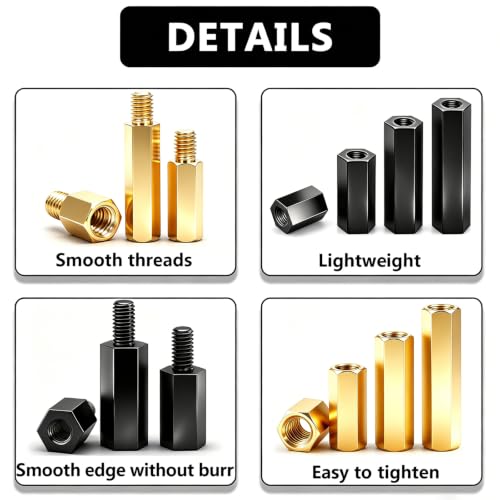 640PCS M3 Brass and Nylon Motherboard Standoffs Kit, Male Female Hex Spacer Standoff Screws Nuts Suitable for Circuit Board, PCB Board etc (Pack of 2) - color: Yellow & Black, size: 640PCS (Pack of 2)