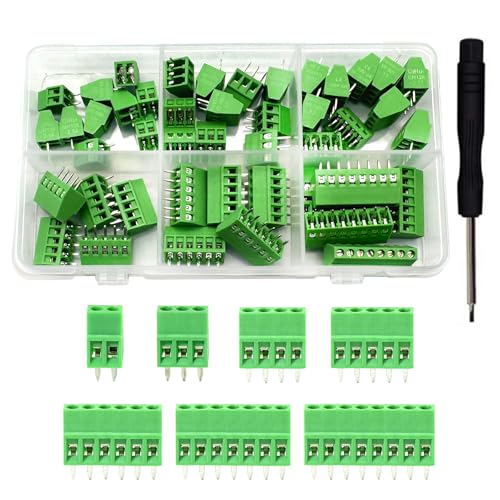 46PCS 2.54mm 0.1" Pitch PCB Mount Screw Terminal Block Connector, Minidodoca 2P 3P 4P 5P 6P 7P 8P Terminals 150V 6A for 26-18AWG Cable，Equipped with Special Screwdriver - style: 46pcs Terminal Block Connector