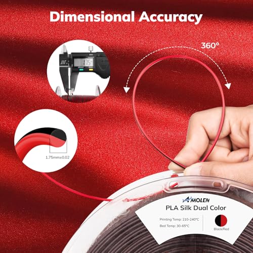 AMOLEN Silk PLA 3D Printer Filament Bundle, Shiny Dual Color PLA Filament 1.75mm Pack, Multi Color Change PLA 3D Printing Filament for Most FDM 3D Printer, 1KG X 4 Spools - color: Black Purple/Black Red/Black Green/Black Sapphire