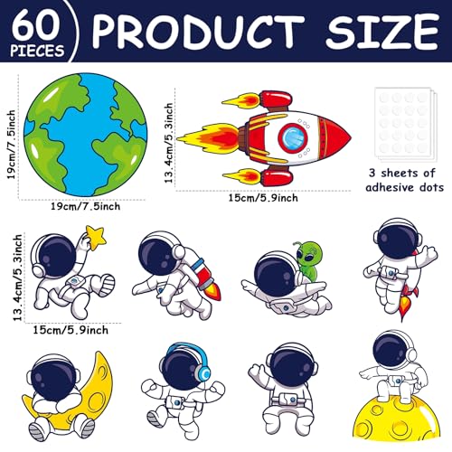 60Pcs Outer Space Cutouts Astronaut Bulletin Board Set Decoration Space Theme Classroom Decoration Planet Rocket Paper Cut Outs Decor for Back to School Party Supplies DIY Craft Projects